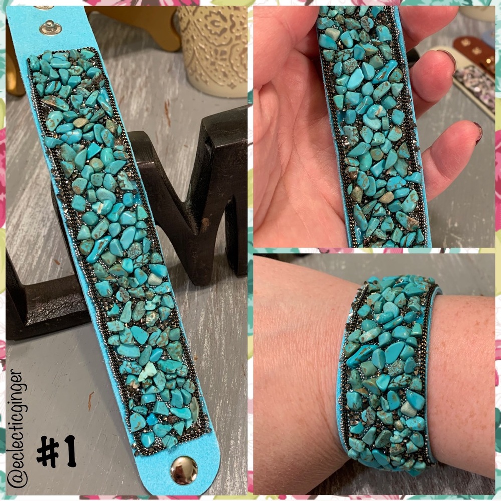 1” Vegan suede turquoise gemstone bracelet